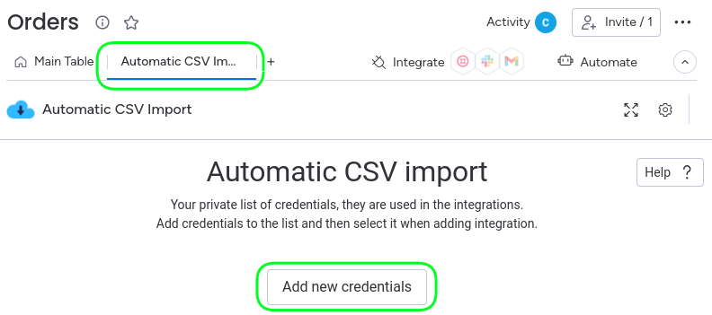 Add new credentials