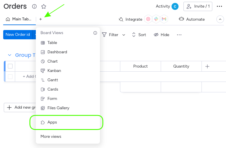 Add app to board view