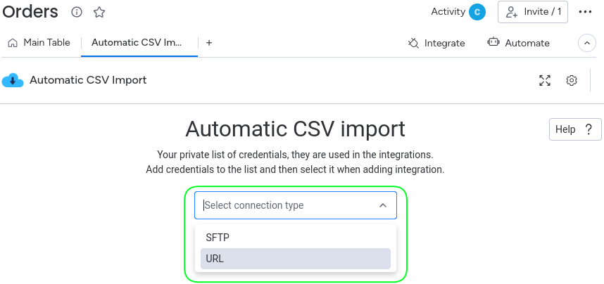Select URL connection type
