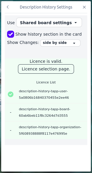 Description History settings