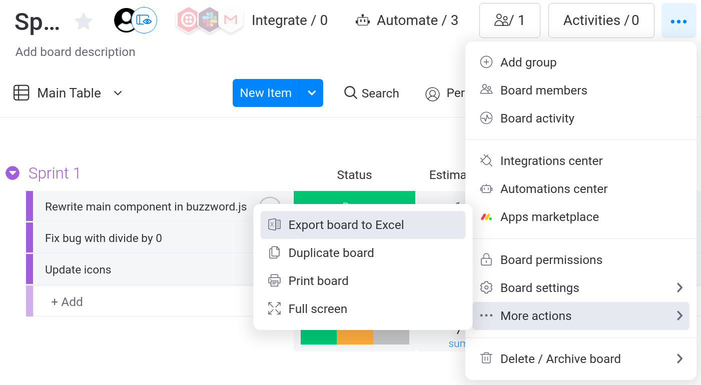 Export board to Excel
