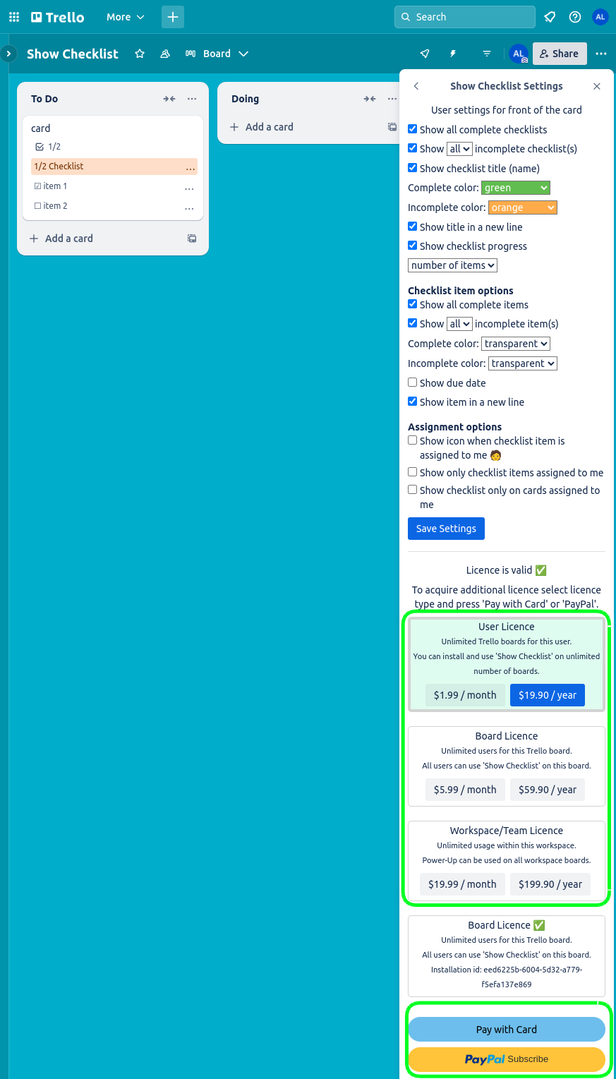 Settings view